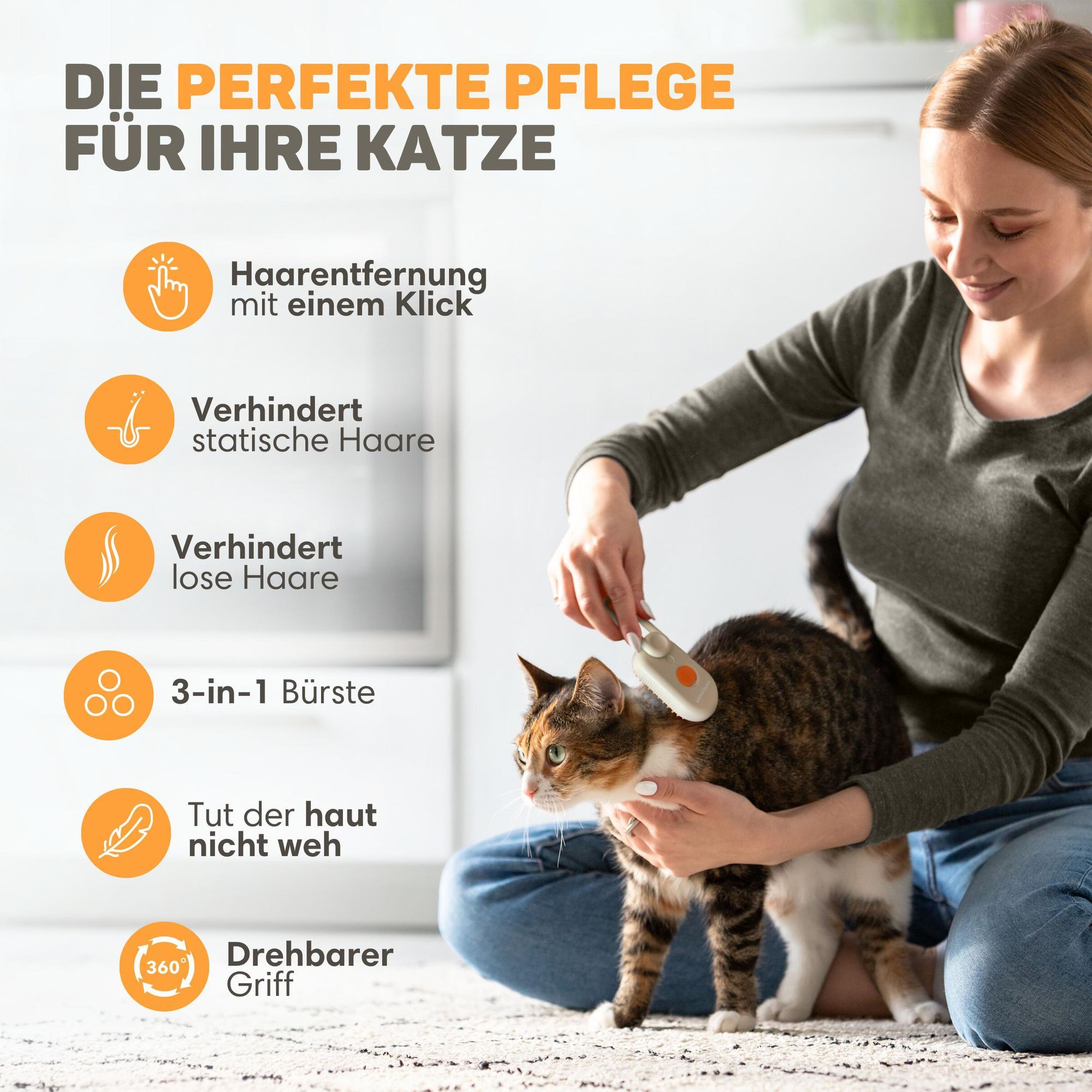 Vulpes Goods Katzen Dampfbürste, Selbstreinigende Katzen-Stoombürste, Haarentferner, Kurz- und Langhaarkatze Dampfgerät, Inkl. 2 extra Kämme