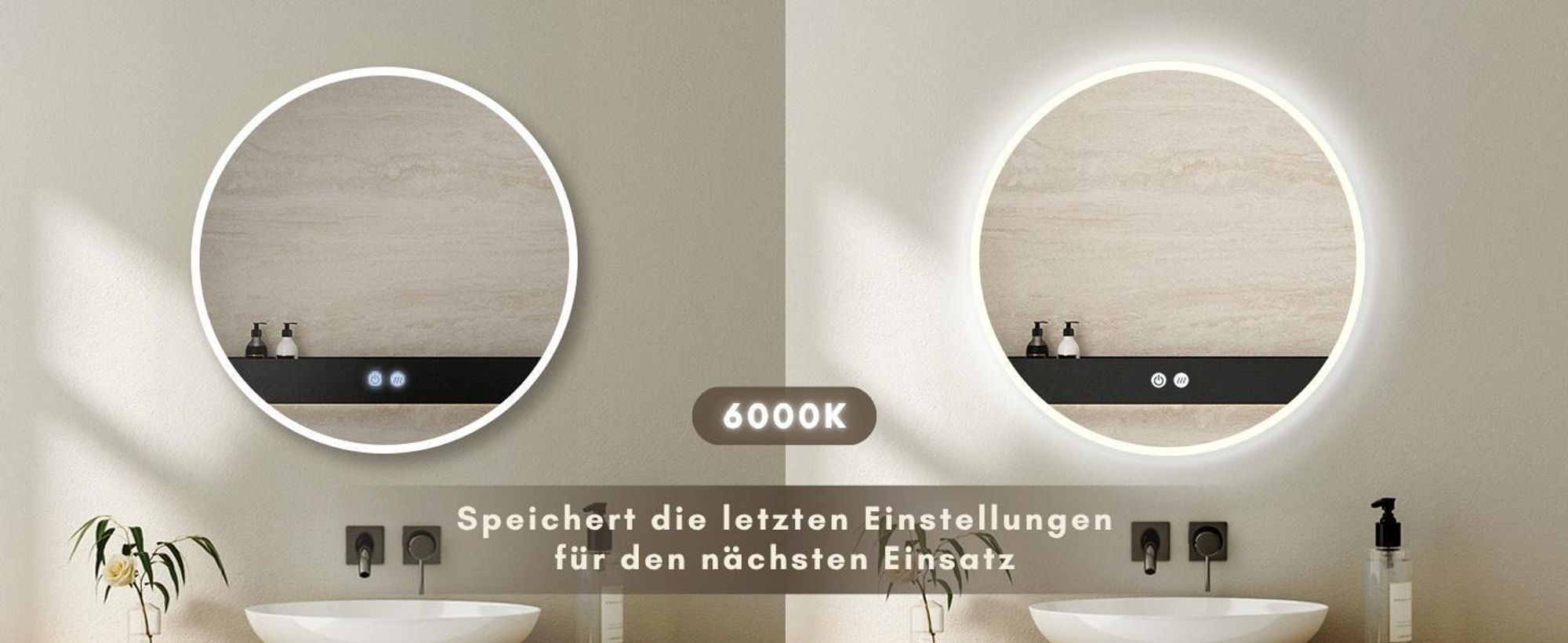HOKO Gold Badspiegel Led Beleuchtung Rechteck 60x80/80x60cm, Wandspiegel mit Antibeschlag und mit Touch Schalter, Licht Wechsel, Memory Funktion