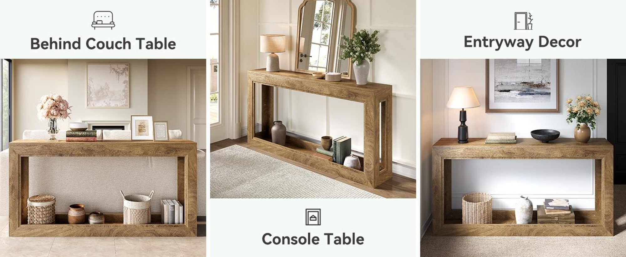 Tribesigns 160 cm schmaler Konsolentisch, Langer Sofatisch hinter dem Sofa, moderner Flurtisch für Flur, Wohnzimmer, Eingang, helles Eichenbraun