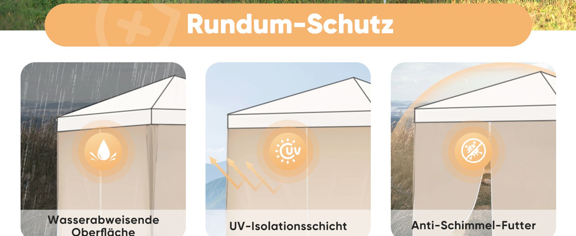 Sekey 2 Seitenteile für 3x3 /3x6m/3x9m pavillon mit Reißverschluss, Taupe