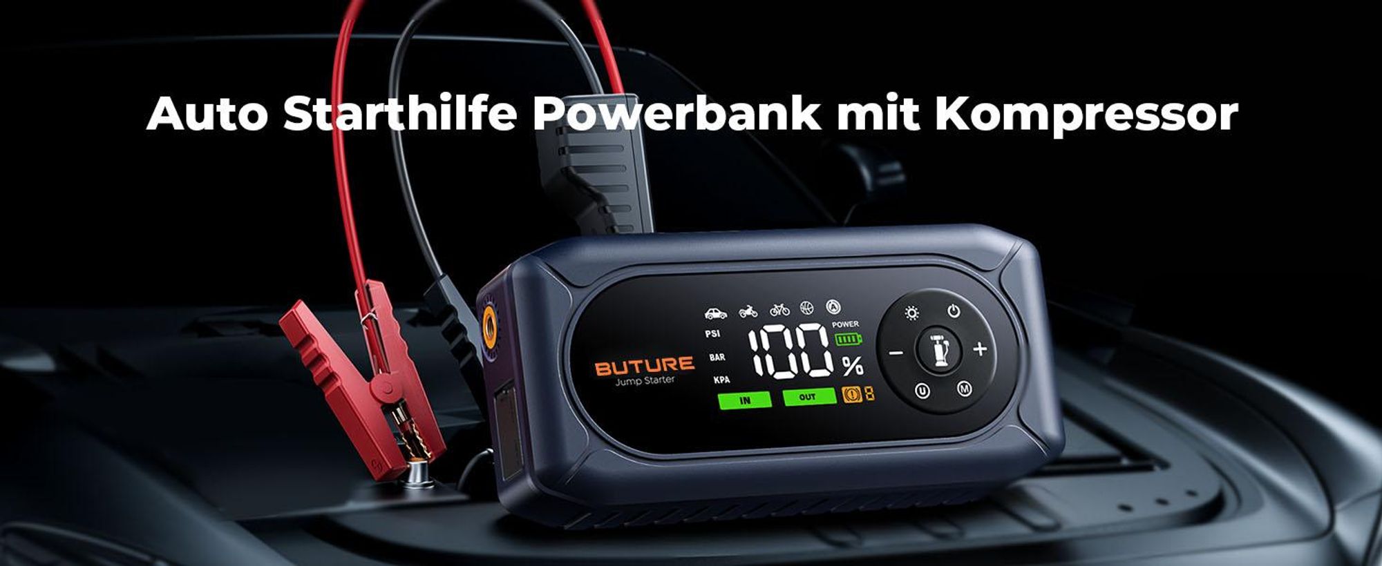Buture Starthilfe Powerbank, 5000A Spitzenstrom, 16800mAh Auto Starthilfe mit LCD-Display(Für alle Benzinmotor oder 10,0L Dieselmotoren)BC02