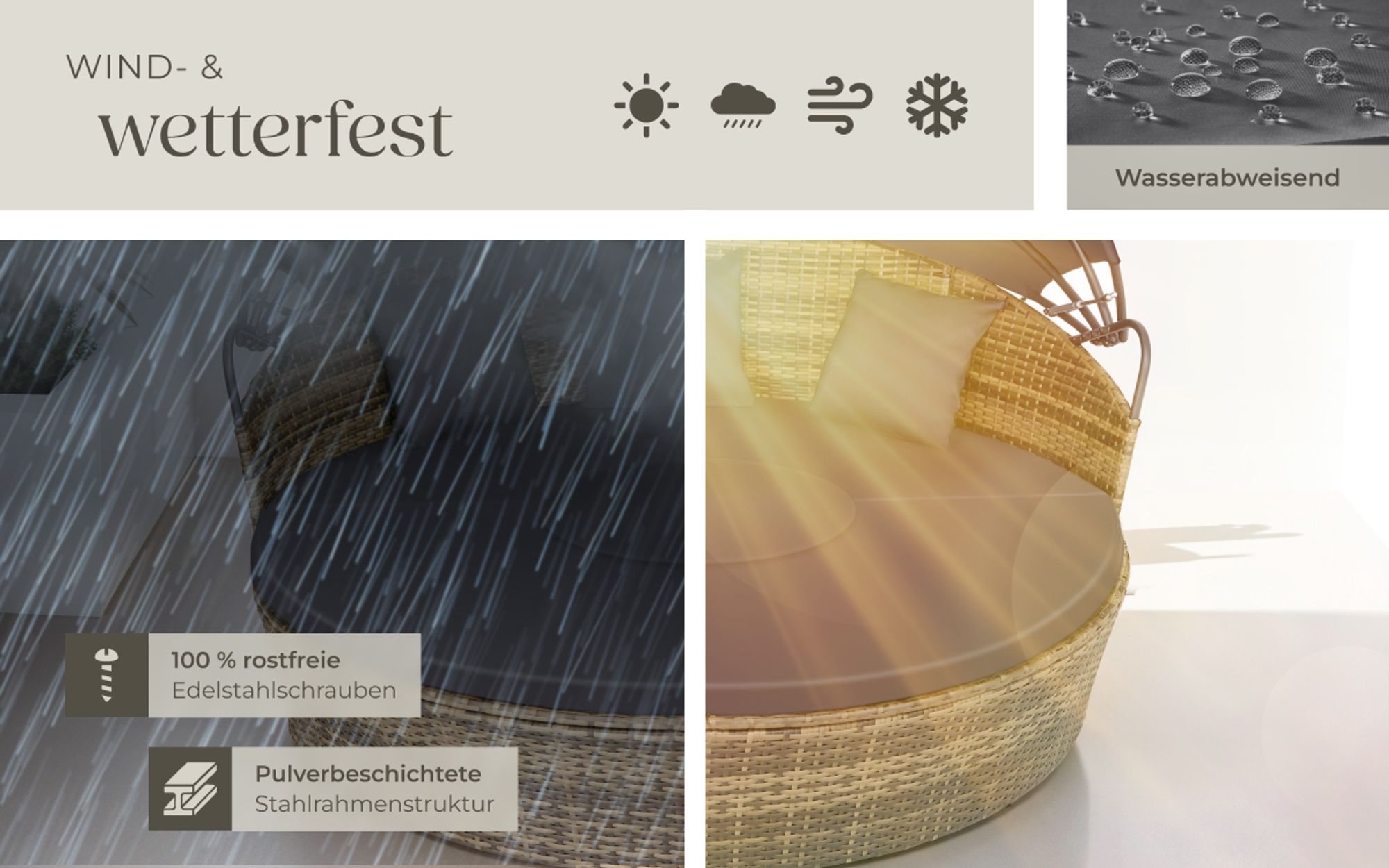 tectake® Rattan Sonneninsel Santorin widerstandsfähig UV-beständig
