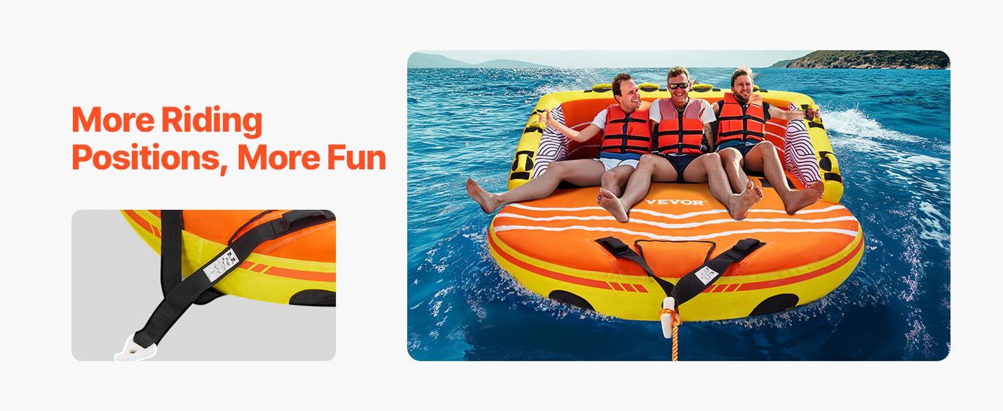 VEVOR Fun Tube Set zum Bootfahren, Aufblasbare Schleppboote für 1–3 Personen, 231 kg Wassersport-Schleppschlauch zum Ziehen von Booten – mit Haltegriffen, Schlepppunkten und Sicherheitsventil