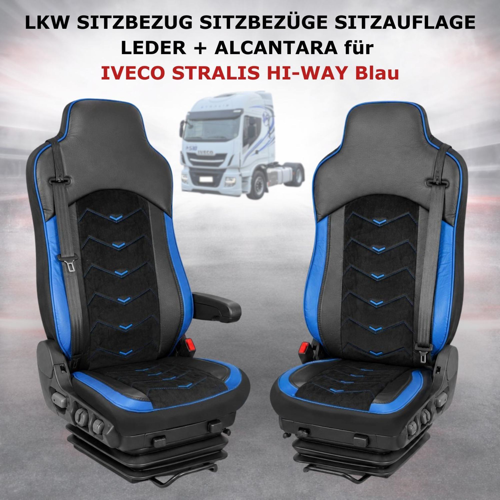 LKW SITZBEZUG SITZBEZÜGE SITZAUFLAGE LEDER + ALCANTARA IVECO STRALIS HI-WAY Blau