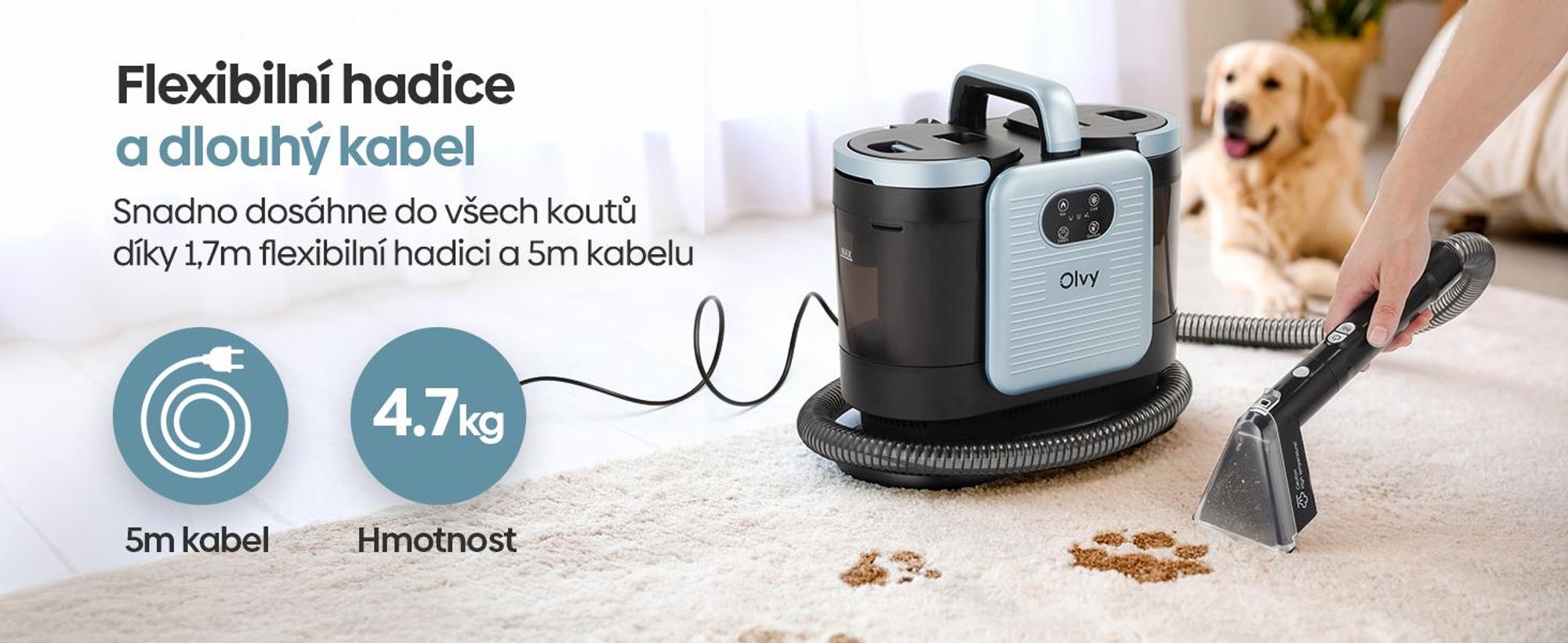 Olvy vysavač s funkcí praní PRO – parní čistič čalouněného nábytku a koberců včetně příslušenství, čistič koberců, vysavač na mokré čištění pro pohovky, matrace, auta a koberce