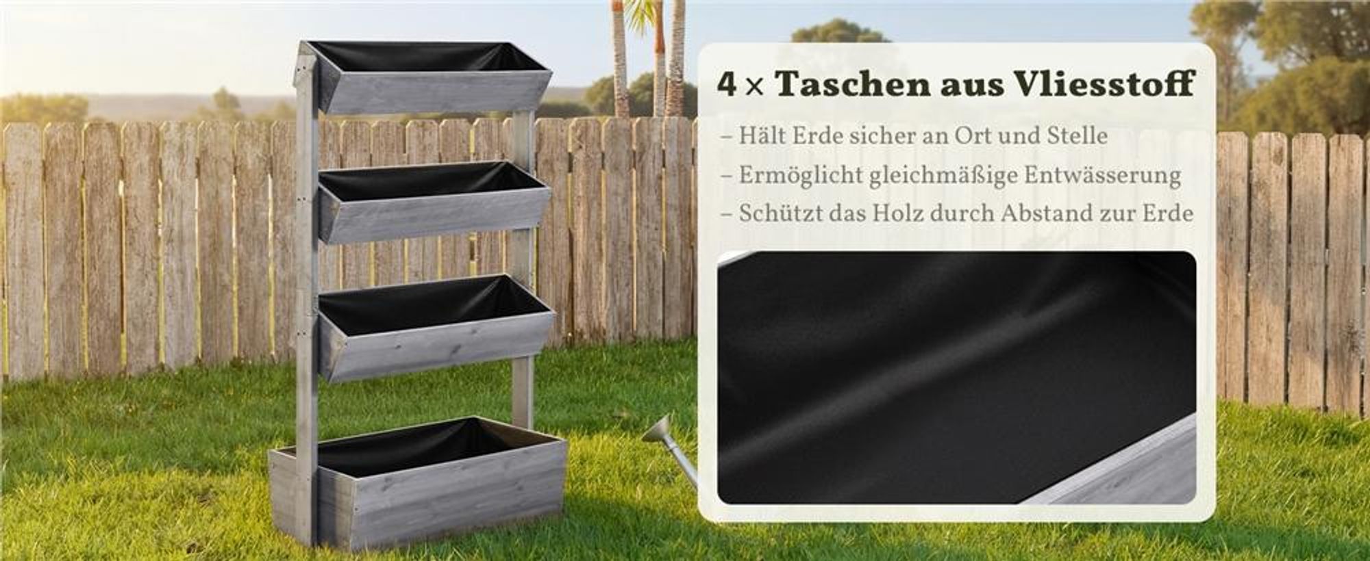 Yaheetech Vertikaler Hochbeet, 4-stufig, 45° neigbar, Pflanzbeet aus Tannenholz, wetterfest, Frühbeet Gartenbeet, Grau