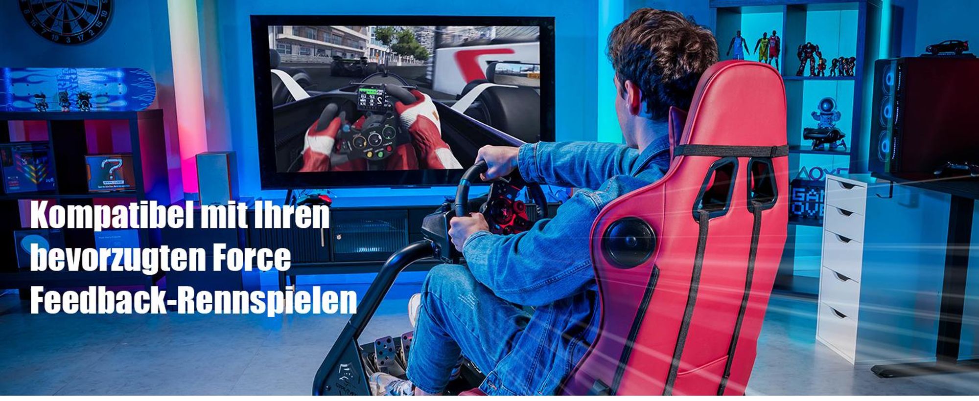 GTPLAYER Simulator Cockpit, SIM racing Cockpit, rennsimulator lenkradständer Gamingstuhl racing wheel stand mit Bluetooth-Lautsprecher und Pedalablage