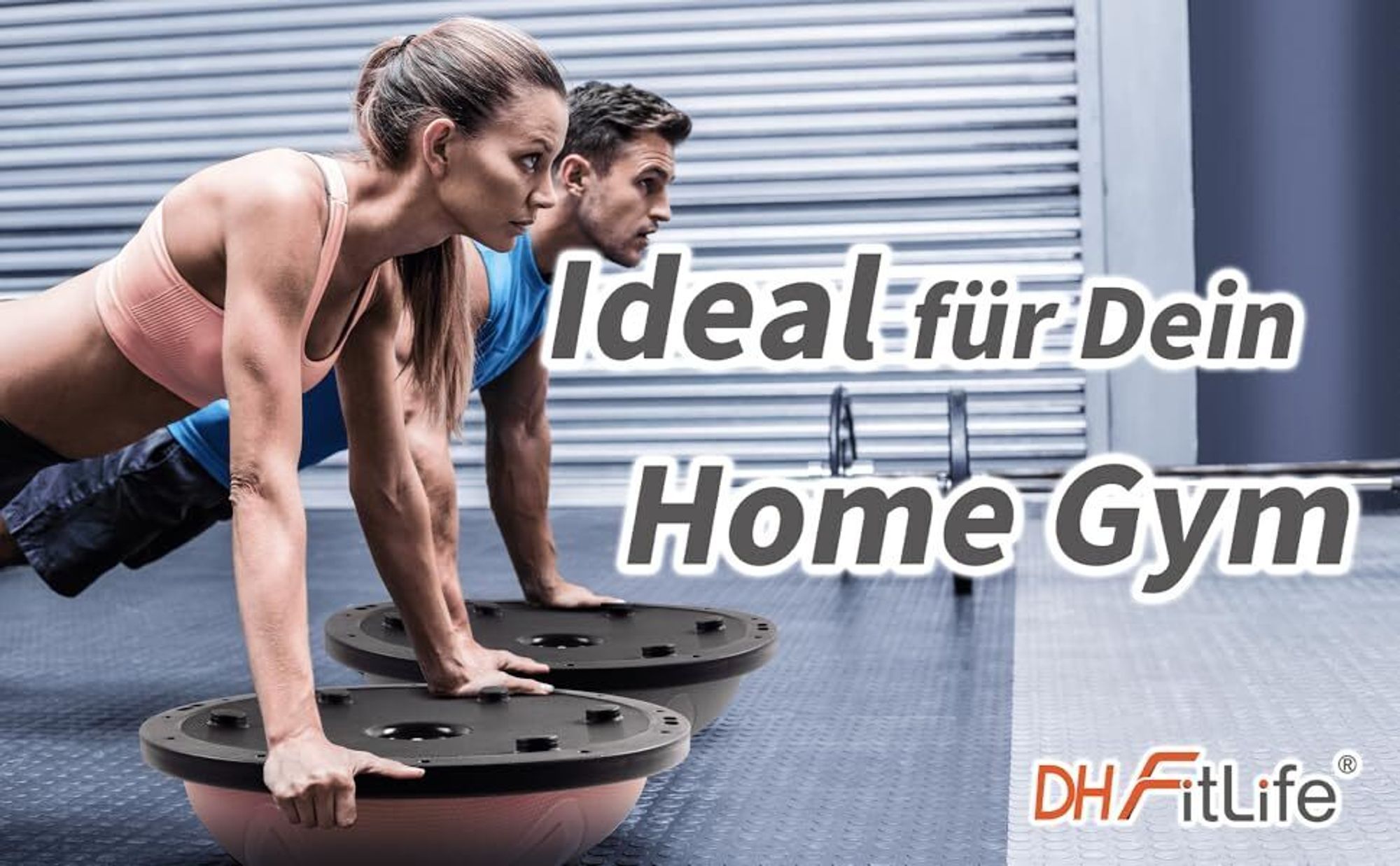 DH FitLife Balance Ball, Yoga Gleichgewichtstrainer Φ60*22cm bis 200 KG belastbar, halber Gymnastikball Fitness Balance Board, Balance-Board mit Pumpe und 2 Fitnessbändern