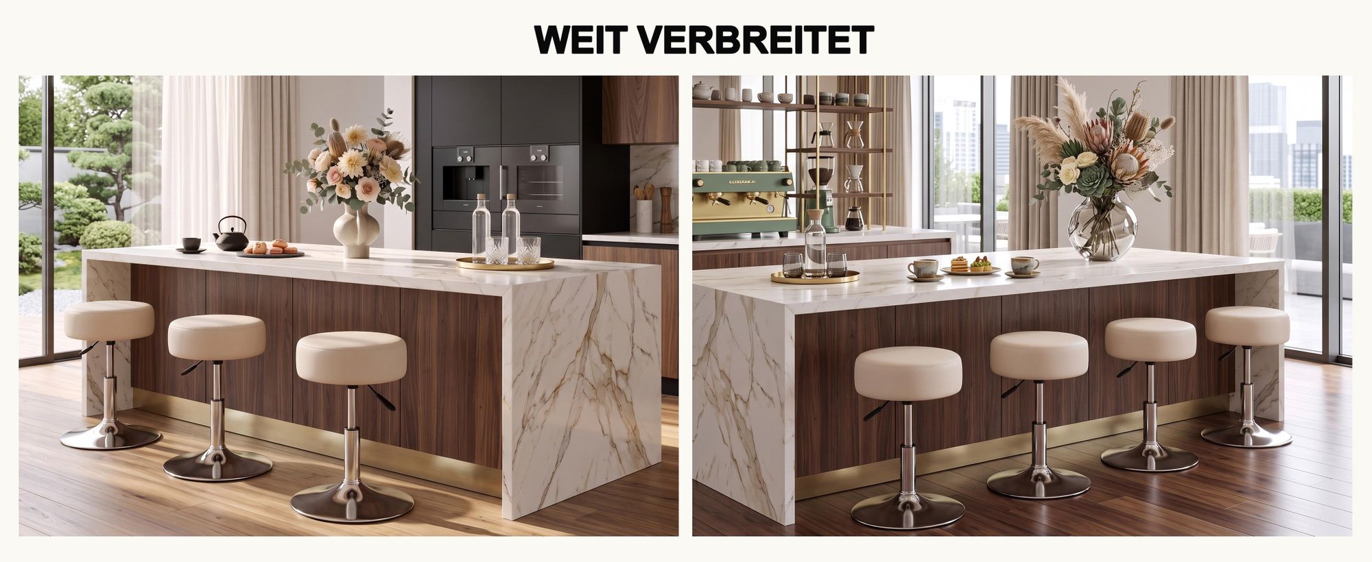 Duhome Drehhocker Schminkhocker Sitzhocker mit Polsterung Höhenverstellbar Drehbar aus Kunstleder, Creme