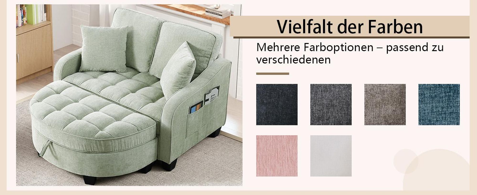 MODFU Multifunktionales Sofa Schlafsofa mit Aufbewahrungs-Hocker,Relaxsofa mit rutschfeste Kunststoffbeine,Cyan