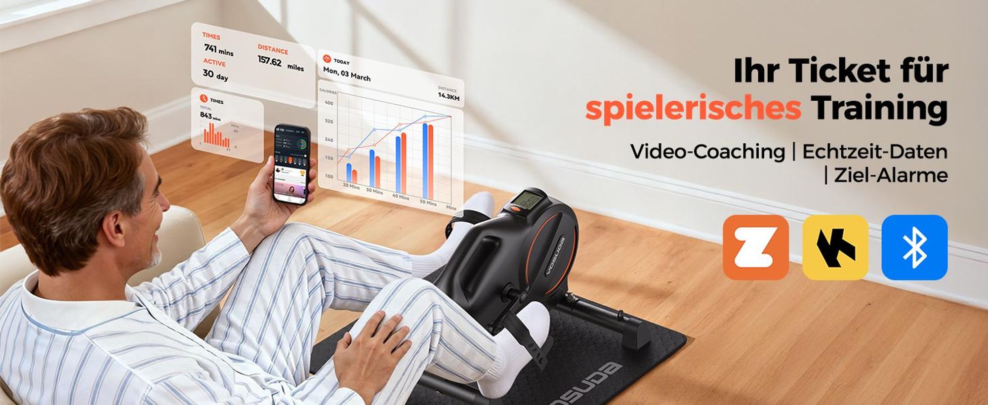 YOSUDA 16-stufiger Pedaltrainer, Arm- und Beintrainer im Sitzen mit Widerstandsbändern, rutschfeste Matte, Mini Heimtrainer ideal für Senioren
