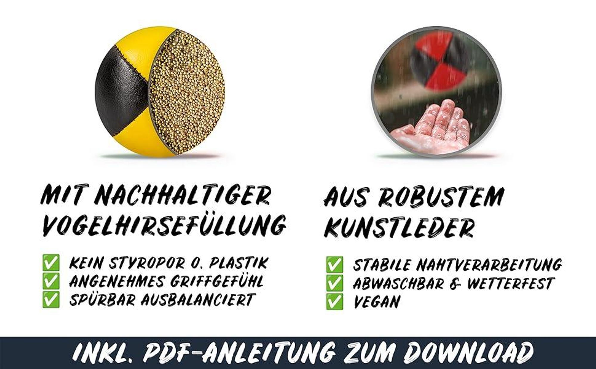 Diabolo Freizeitsport Jonglierbälle (zweifarbig) - 3er Set, Ø 62mm, 100g