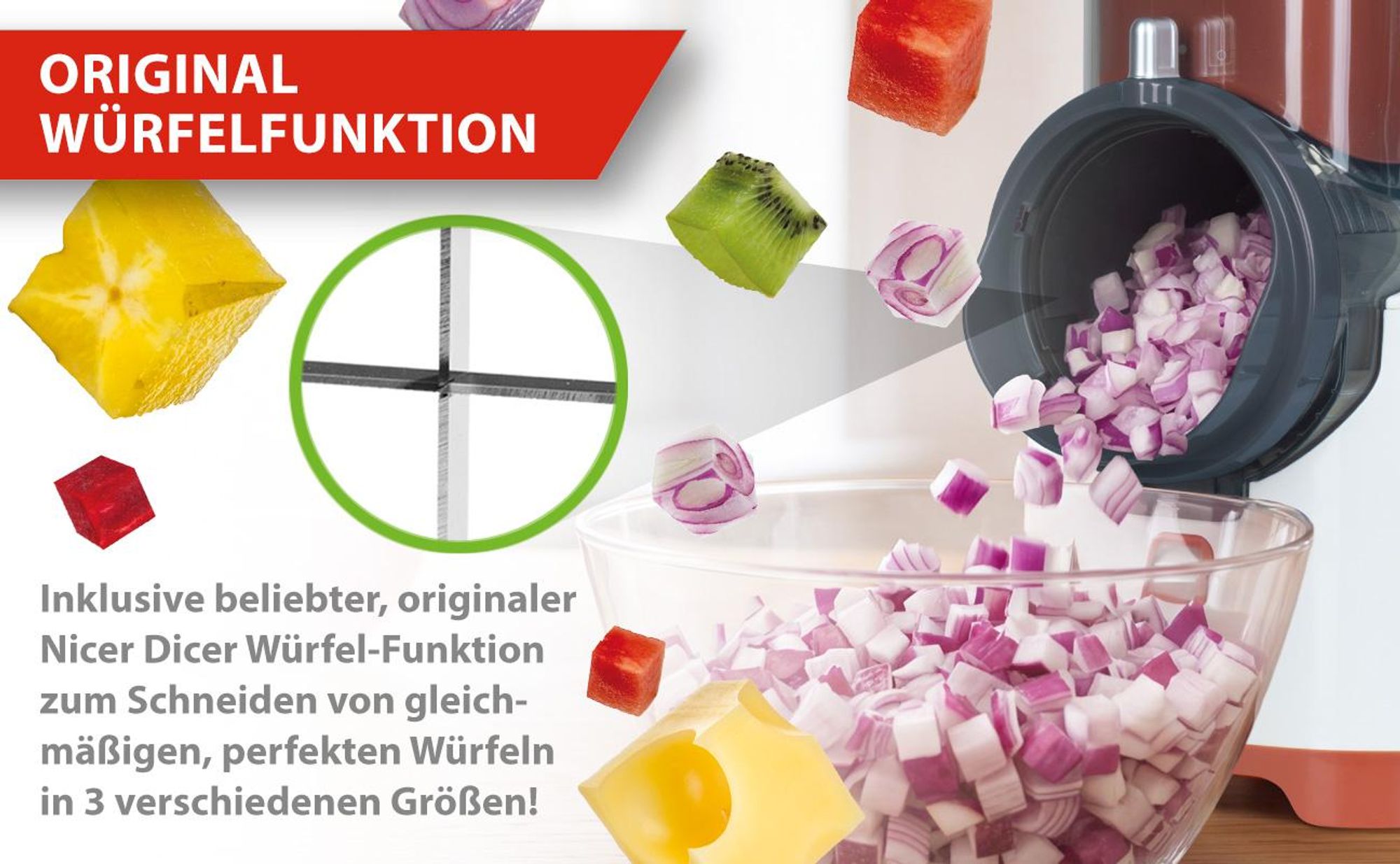 Genius Nicer Dicer Electro PRO Set 32-tlg., terracotta, Gemüseschneider elektrisch mit 9 Einsätzen, zum Reiben, Hobeln, Würfeln & Schneiden