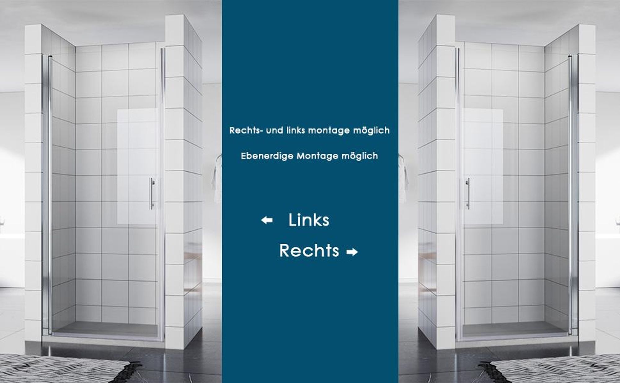Sonni Nischentür Pendeltür Dusche 70x185cm Duschabtrennung Duschkabine Rahmenlos Duschtür Schwingtür mit NANO ESG Glas