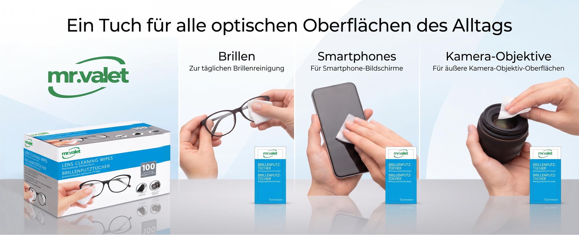 mr.valet Brillenputztücher für Brille, Smartphone und Kamera-Objektiv.