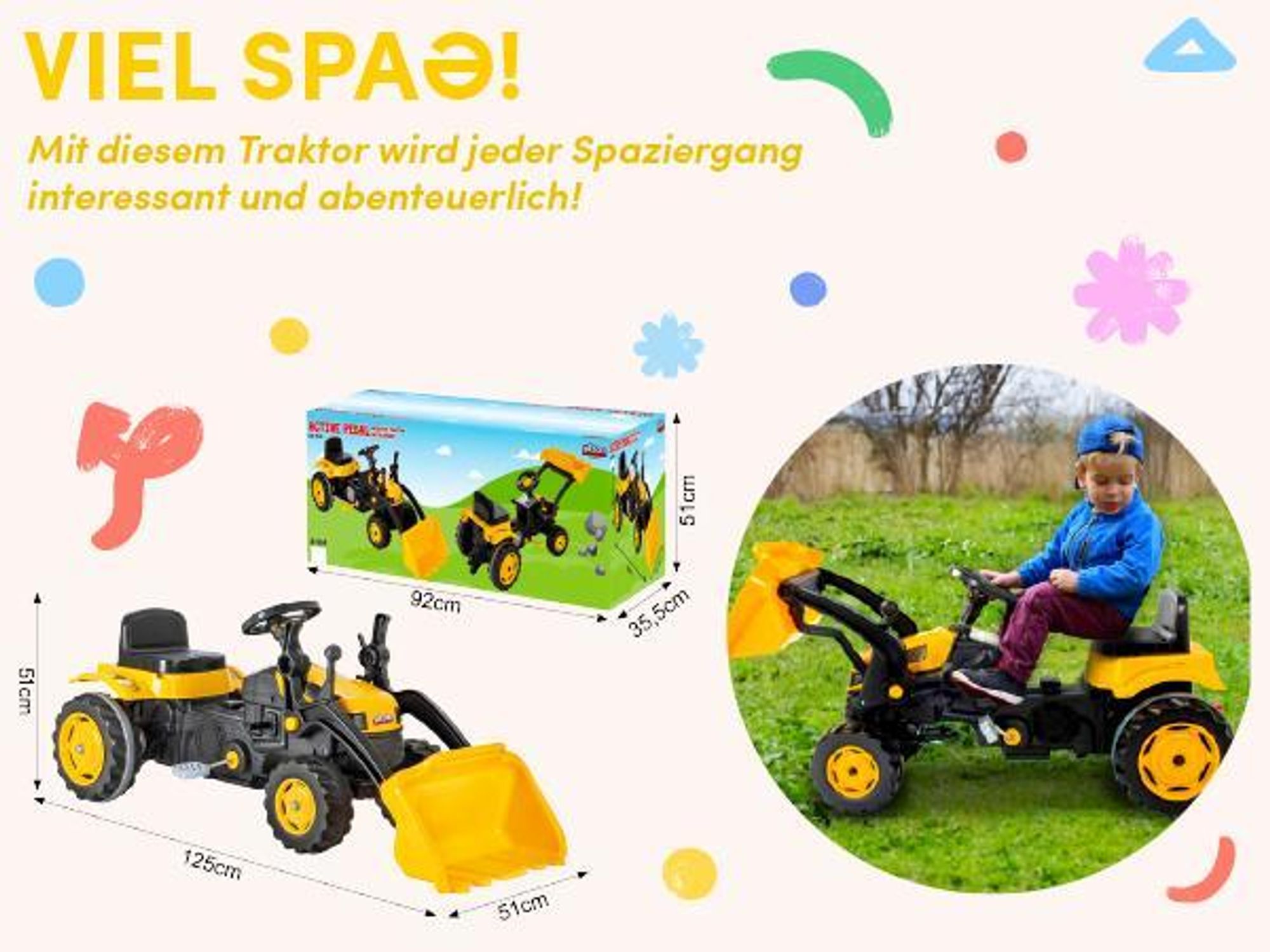 Pilsan Kindertraktor 07315 gelb, Pedale Schaufel, einstellbarer Sitz, ab 3 Jahre