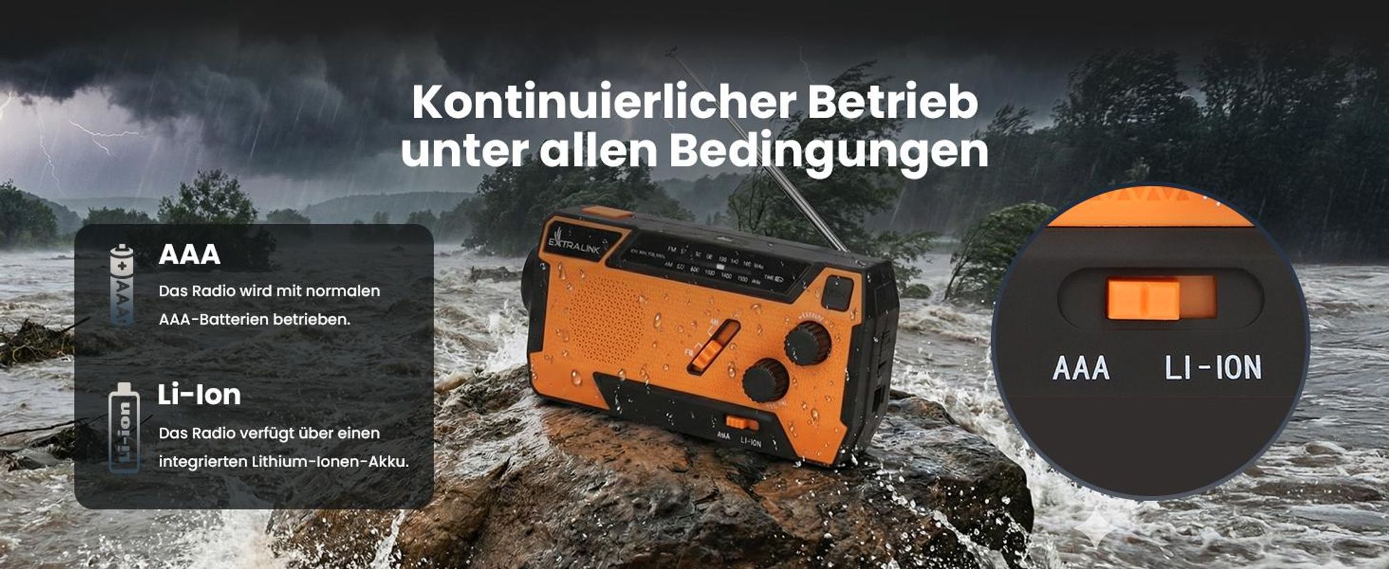 Extralink Notfallradio Solar & Kurbel, 4000mAh, Powerbank, LED