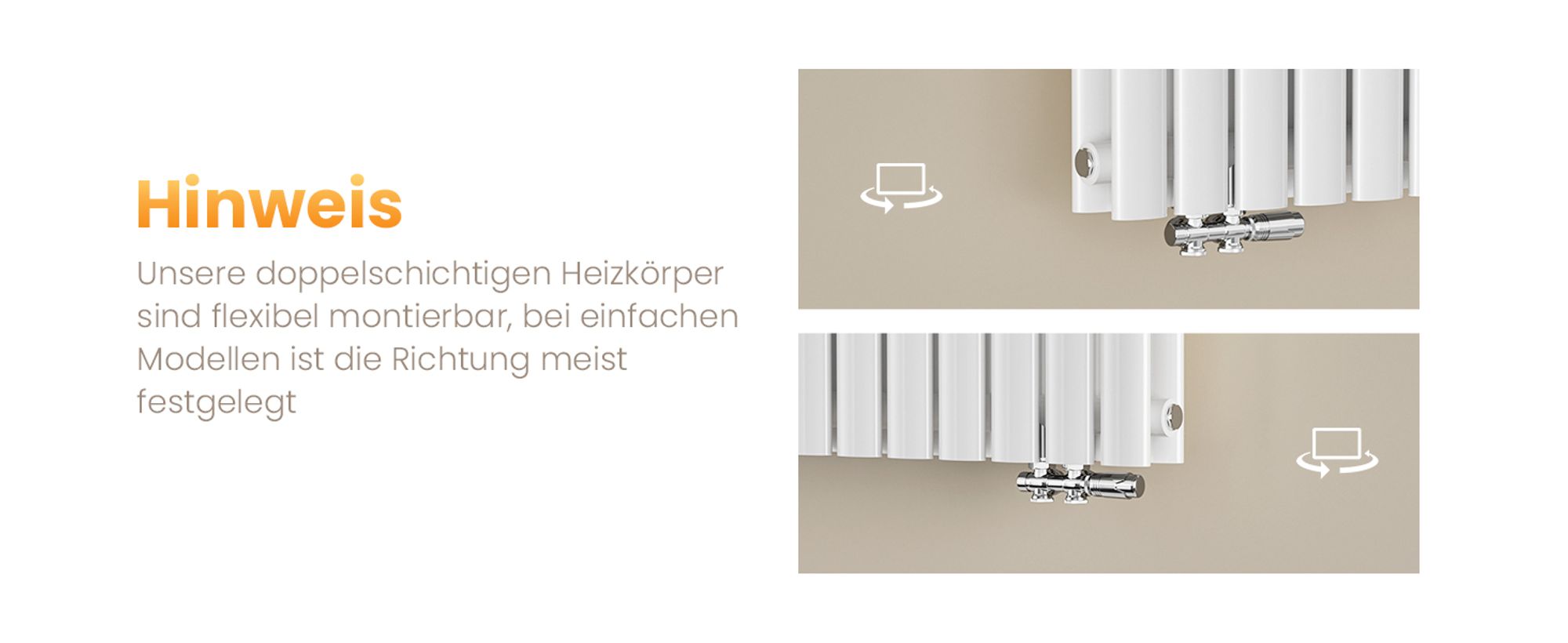 EMKE Design-Heizkörper 600 x 1180 mm Heizkörper Horizontaler Weiß Ovalheizkörper Seitenanschluss Doppellagig Heizung, 1828W ohne Heizstab