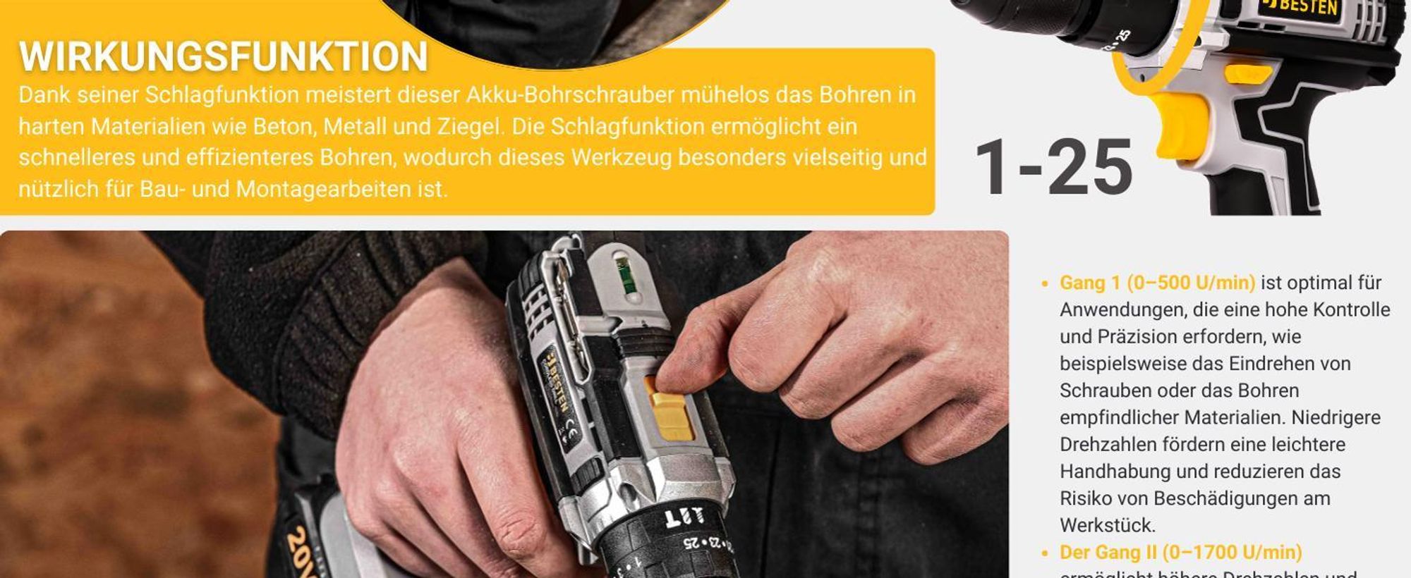 Akku Schlagbohrschrauber 20V 50 Nm, 2x 2.0Ah Akku, Set, Koffer