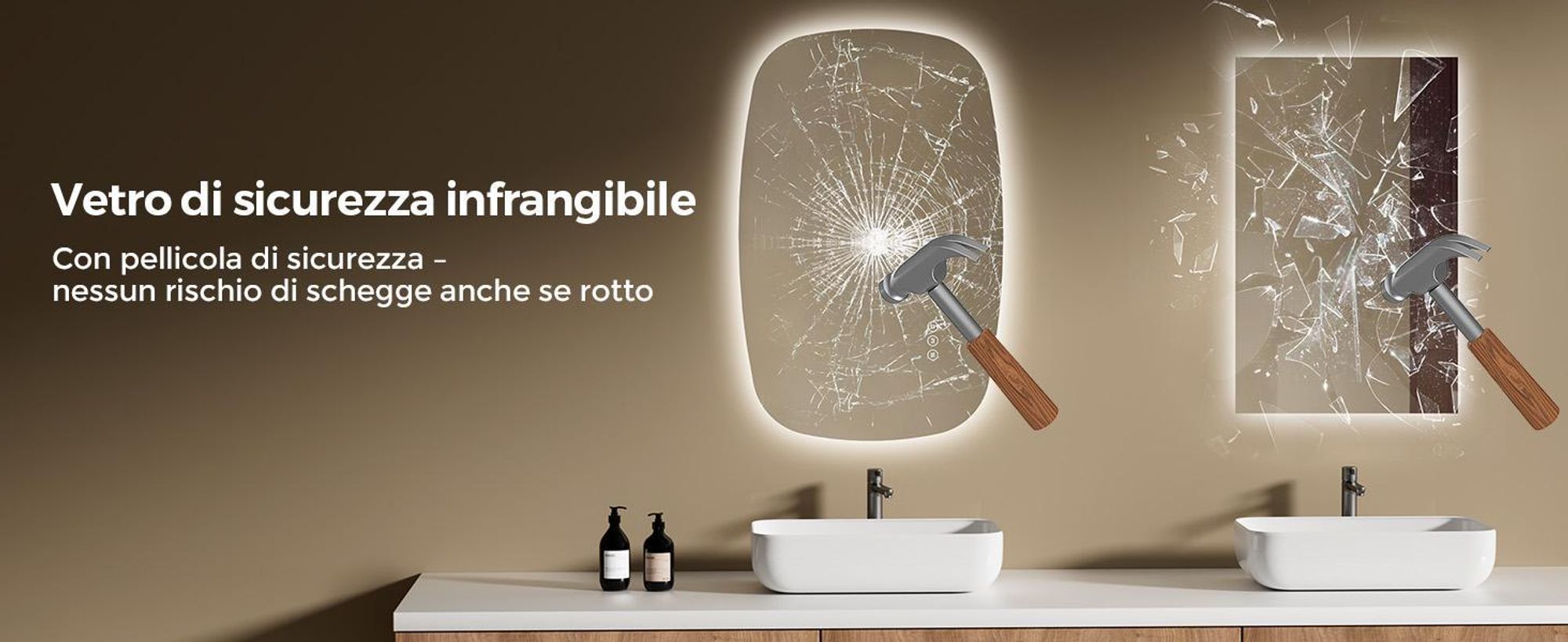 S'AFIELINA 80×50 cm specchio da parete LED - specchio da bagno con illuminazione, vetro HD, dimmerabile, LED a 3 colori, antiappannamento, appendibile in orizzontale e in verticale