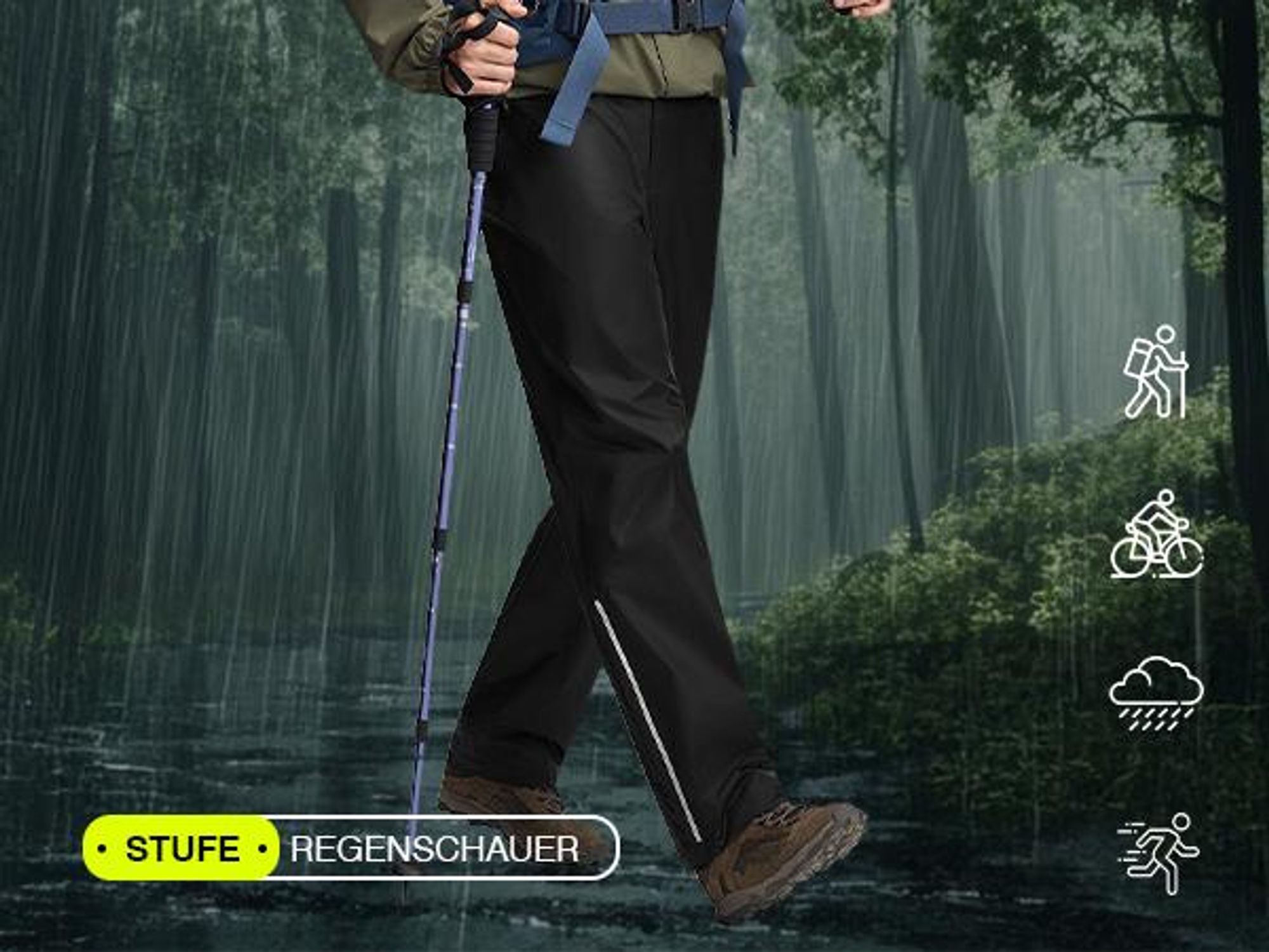 BUBW Herren Outdoor Regenhose Schwarz L, wasserdicht winddicht, leichte packbare Hose mit reflektierenden Streifen zum Wandern Radfahren Angeln