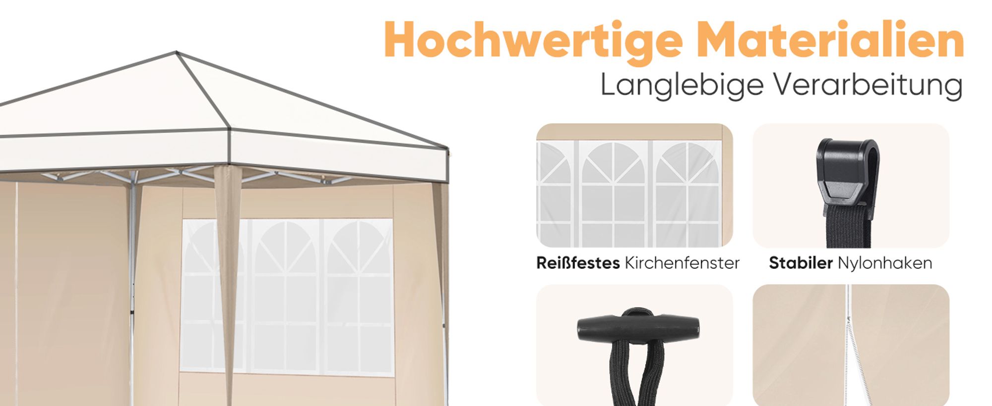 Sekey 2 Seitenteile für 3x3 /3x6m/3x9m pavillon mit Reißverschluss und Fenster, Taupe