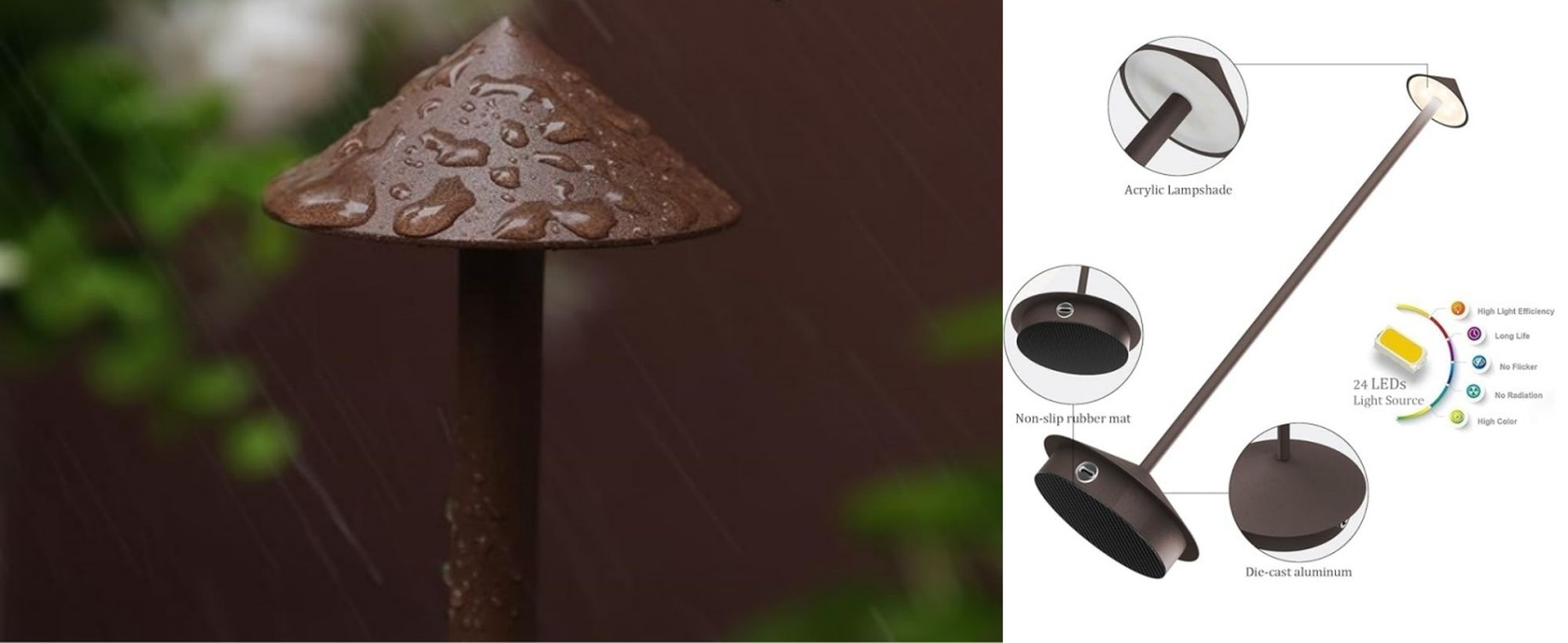 LED Nachttischlampe Kabellose Dimmbare LED Tischleuchte Tischlampe,Stufenloses Dimmen in drei Farben,Tragbare USB Aufladbar kabellose lampe,braun