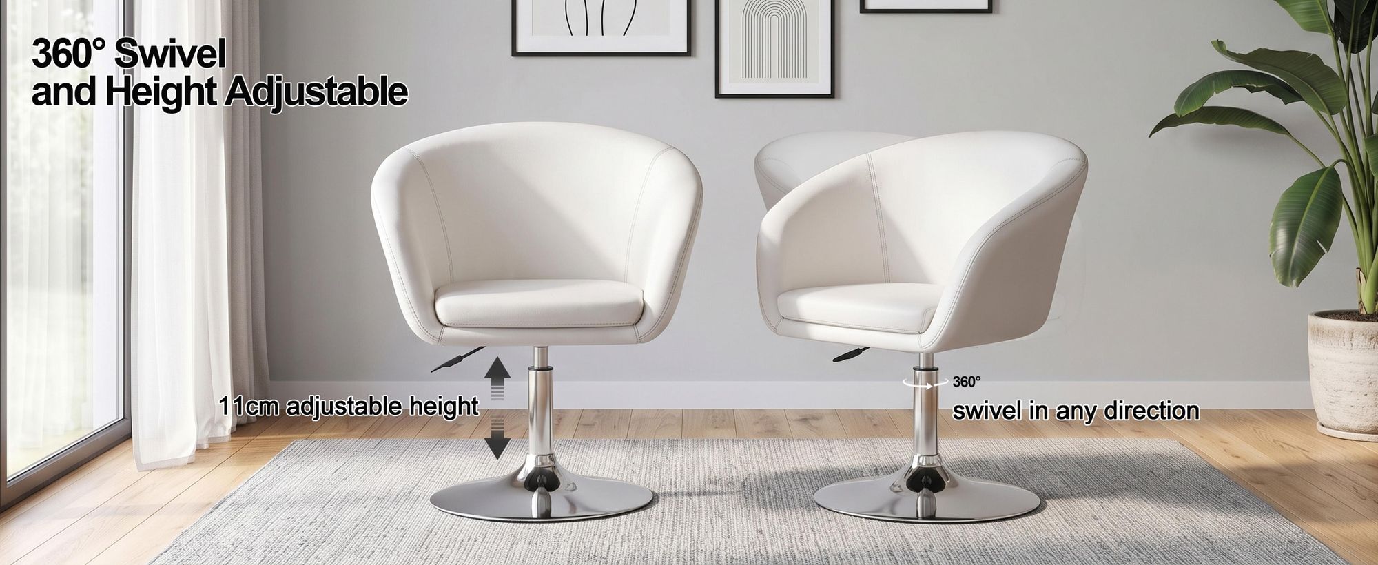Duhome Clubfauteuil, cocktailfauteuil van kunstleer, loungefauteuil, in hoogte verstelbaar, draaistoel met armleuningen en rugleuning, wit