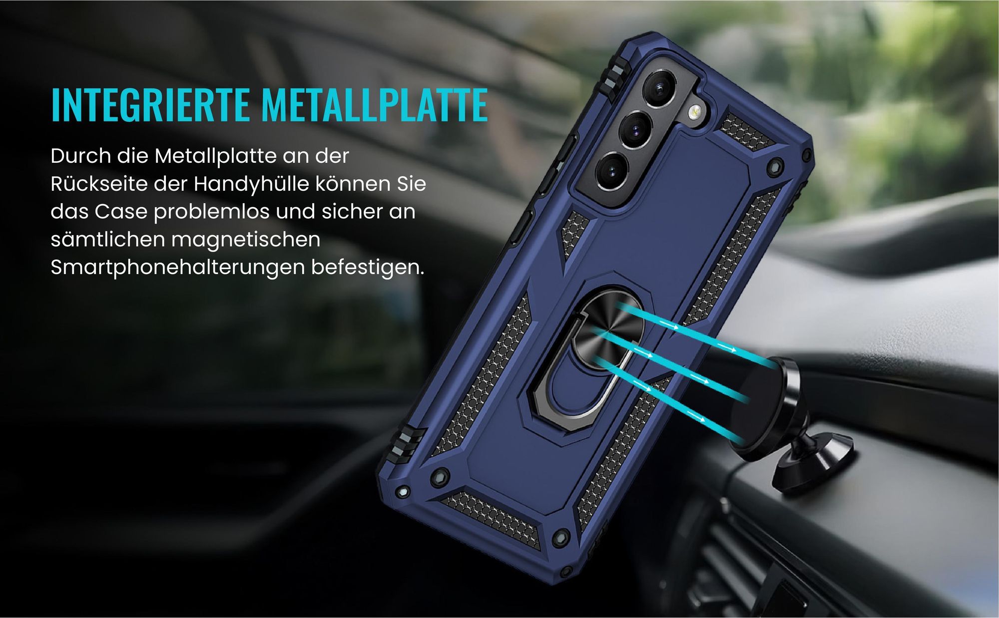 Bumper für Samsung Galaxy S22 in Blau mit Metallplatte