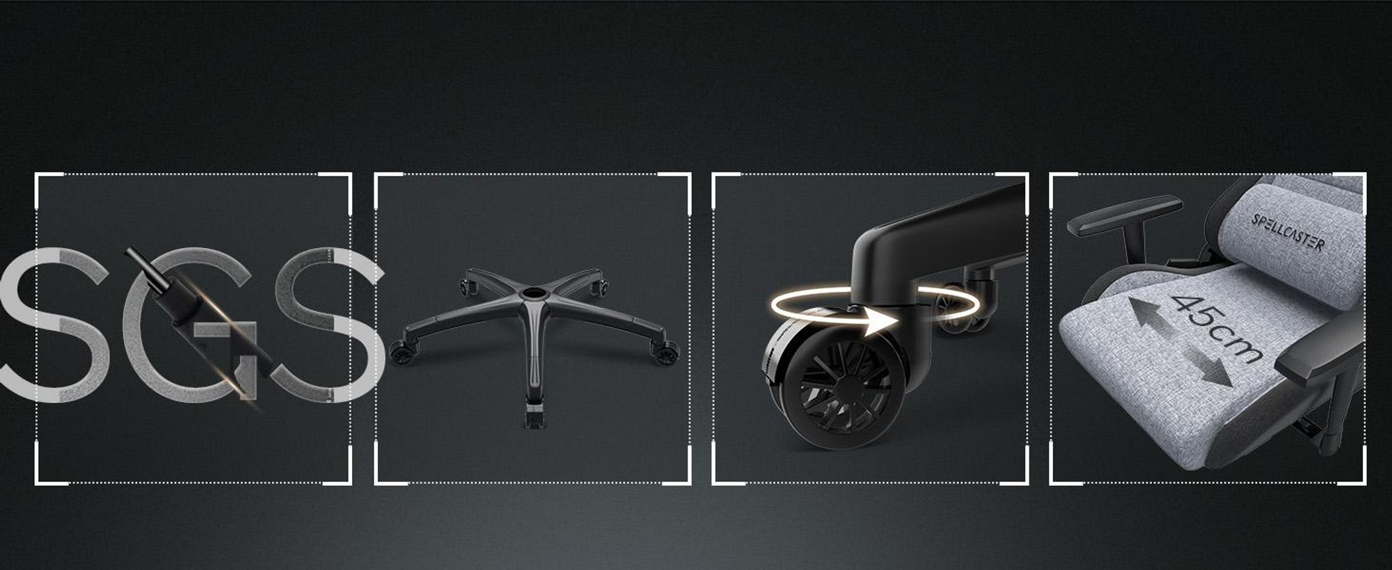 Herná stolička SENSE7 Spellcaster FUKU XL, látka, sivá a čierna – ergonomická kancelárska stolička, stolička k písacímu stolu, nosnosť do 160 kg, funkcia naklápania, kolieska na tvrdú podlahu