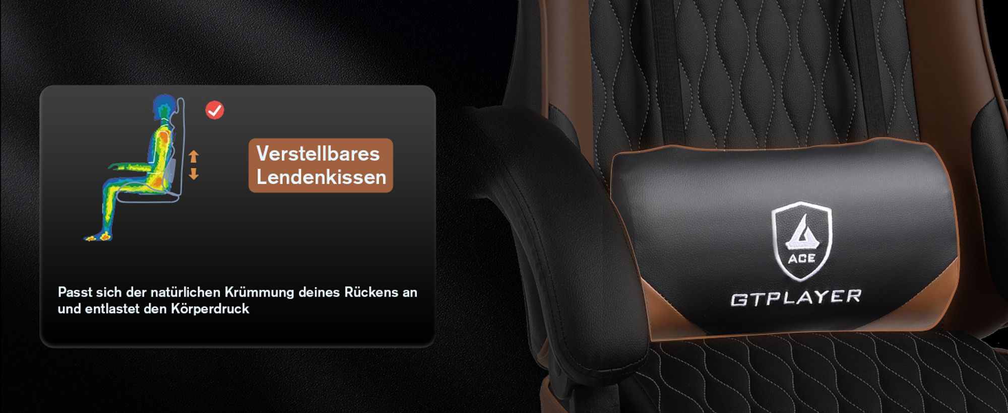 GTPLAYER Gaming-Stuhl Gamer Stuhl, Ergonomischer Bürostuhl mit Fußstütze, Gaming Sessel 150 kg Belastbarkeit, Kopfstütze und Lendenstütze braun