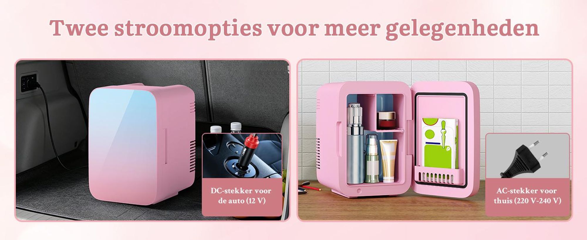 Puluomis Mini-koelkast, 4 liter, met koel- en verwarmingsfunctie, van 5°C tot 60°C, 220-240V/12V, ≤30dB, stille koelbox/warmbox, draagbaar voor cosmetica, dranken, auto