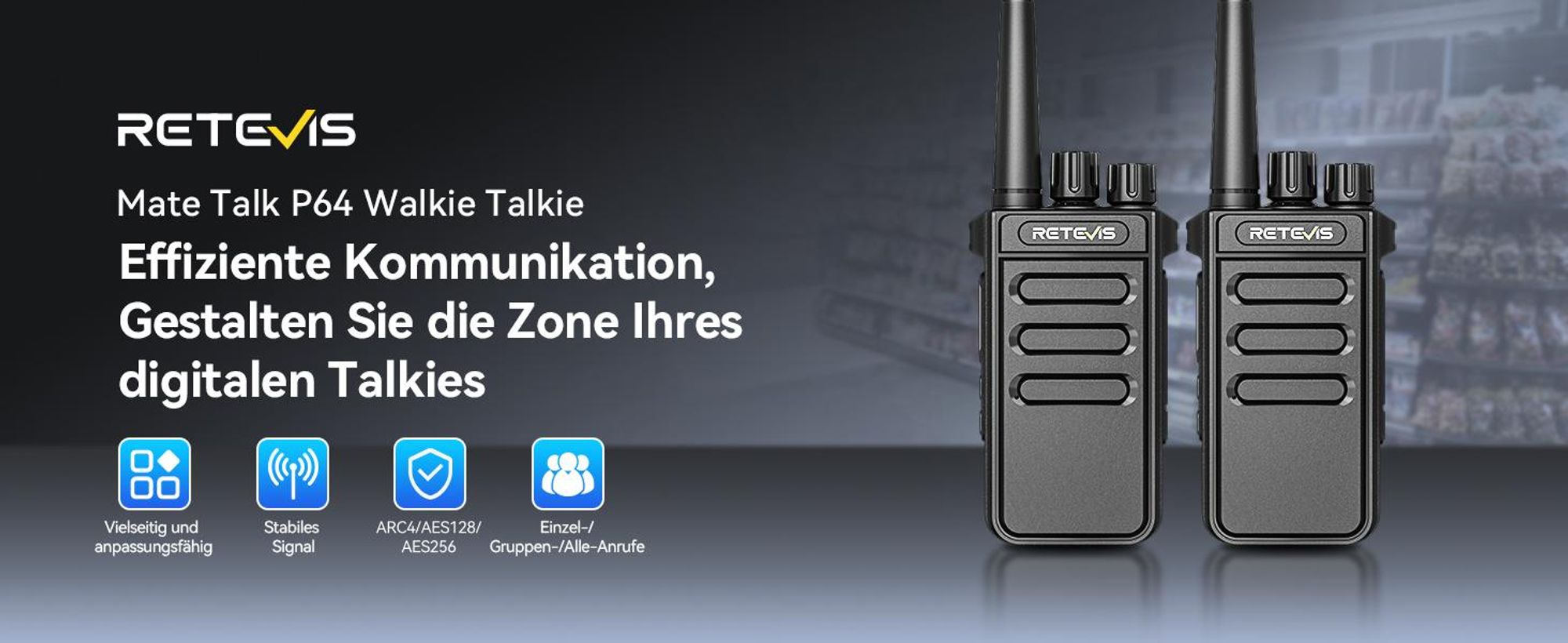 Retevis MateTalk P64 Digitales Funkgerät Lizenzfrei, Professionelles Walkie-Talkie Kompatibel mit Motorola, Gruppenruf, Sicherheit, Kommerzielles Funk