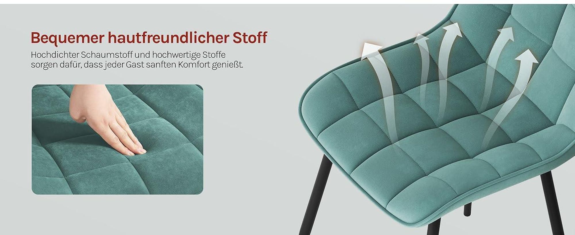 WOLTU Esszimmerstühle 4er-Set, Polsterstuhl mit Rückenlehne, bis 150 kg belastbar, Sitzfläche aus Samt, Metallbeine, Türkis