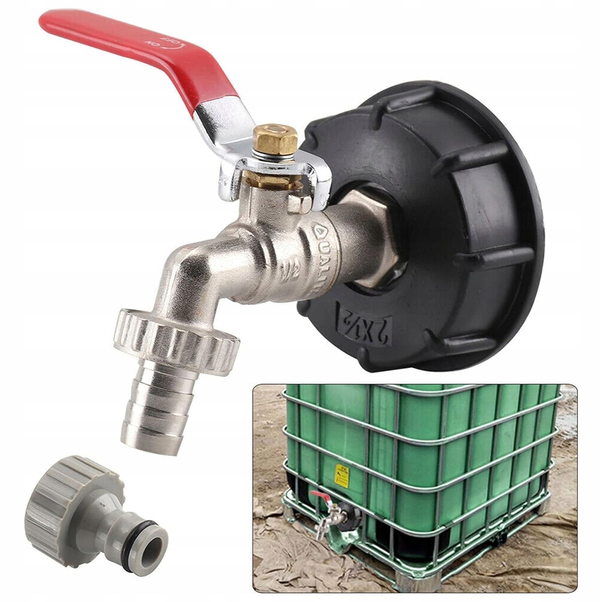 KRUMAD Kugelhahn 3/4 Zoll Wasserhahn für Garten und Außenbereich IBC Zapfventil S60x6 Frostsicher und Korrosionsbeständi
