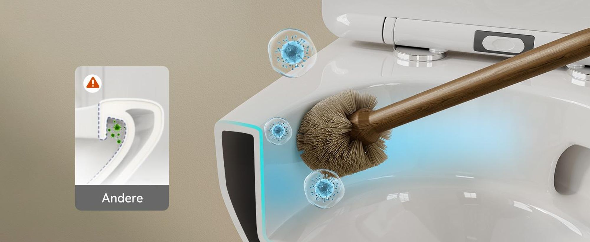 Komplett Vorwandelement Toilette Set - 82cm Unterputzspülkasten + Hänge Spülrandlos WC Wand Toilette + Rechteckig Chrome Drückplatte HOROW