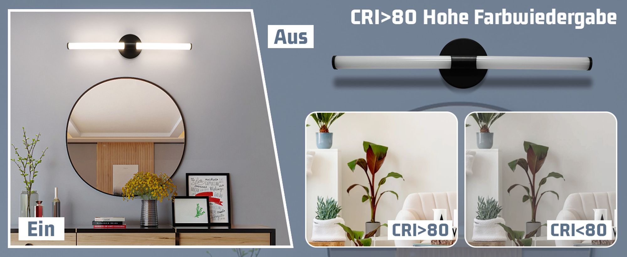 ZMH Spiegelleuchte LED   Wandlampe 60CM Wand 8W  Lampe Schwarz Wandleuchte 4000K Neutralweiß Modern