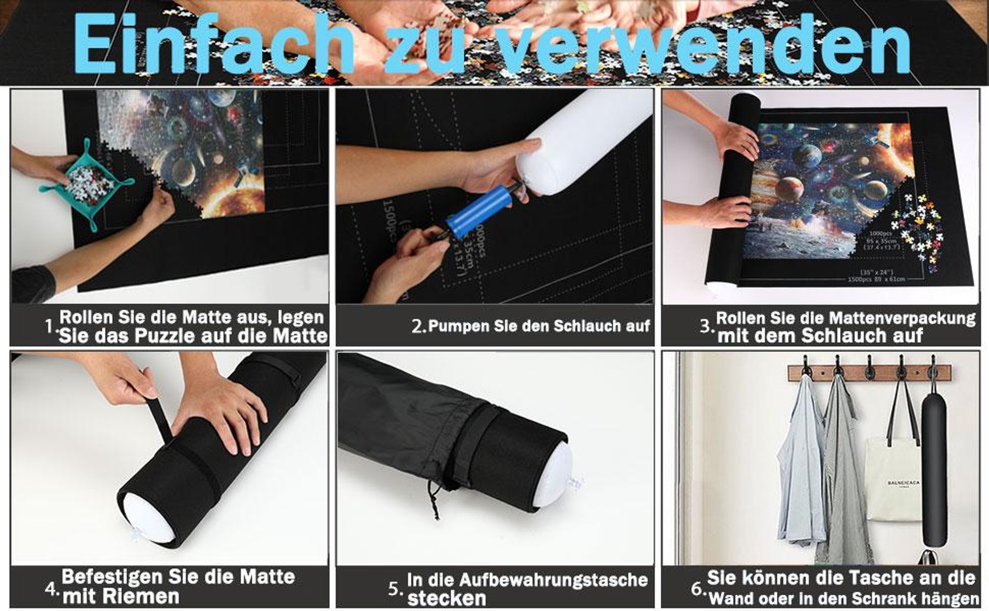 Puzzlematte, Puzzlerolle, Puzzle-Rollenmatte, Puzzle Aufbewahrung, für Puzzle bis 3000, Riesenfilzmatte zur Aufbewahrung von Puzzles