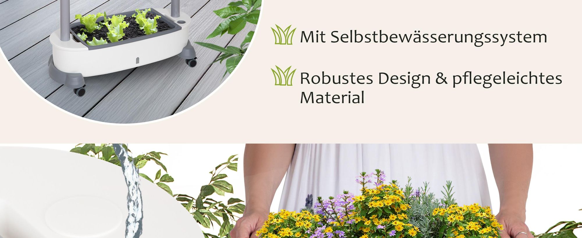 ONVAYA® Hochbeet mit Rollen für den Balkon ǀ 2 Etagen ǀ Innen- und Außentopf ǀ mit Wasserstandsanzeiger & Selbstbewässerungssystem