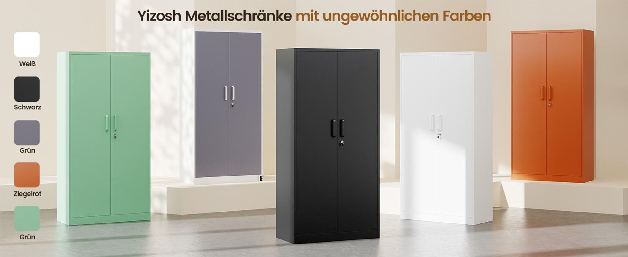 Yizosh Stahlschrank für Büro & Werkstatt | 78x39x170 cm | 6 Böden (à 80kg) | Orange