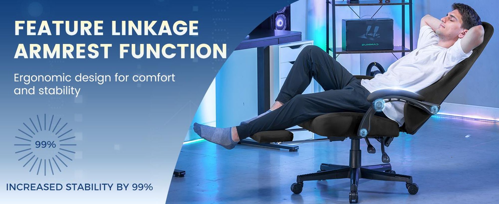 Krzesło do gier GTPLAYER Ergonomiczny fotel do gier Krzesło do biurka Krzesło biurowe z materiałową powierzchnią Sprężynowa poduszka siedziska, łączone podłokietniki, z podnóżkiem