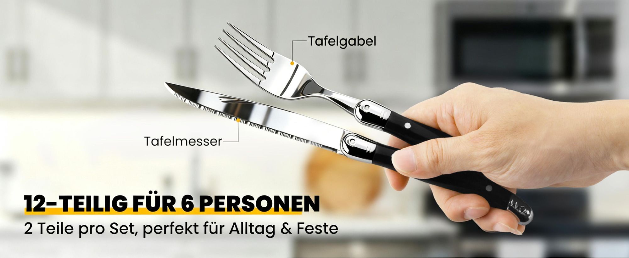 Besteck Set 6 Personen,12-tlg Steakbesteck,Edelstahl Besteckset,Cutlery Set mit 6 Steakmesser und 6 Gabeln,Essbesteck