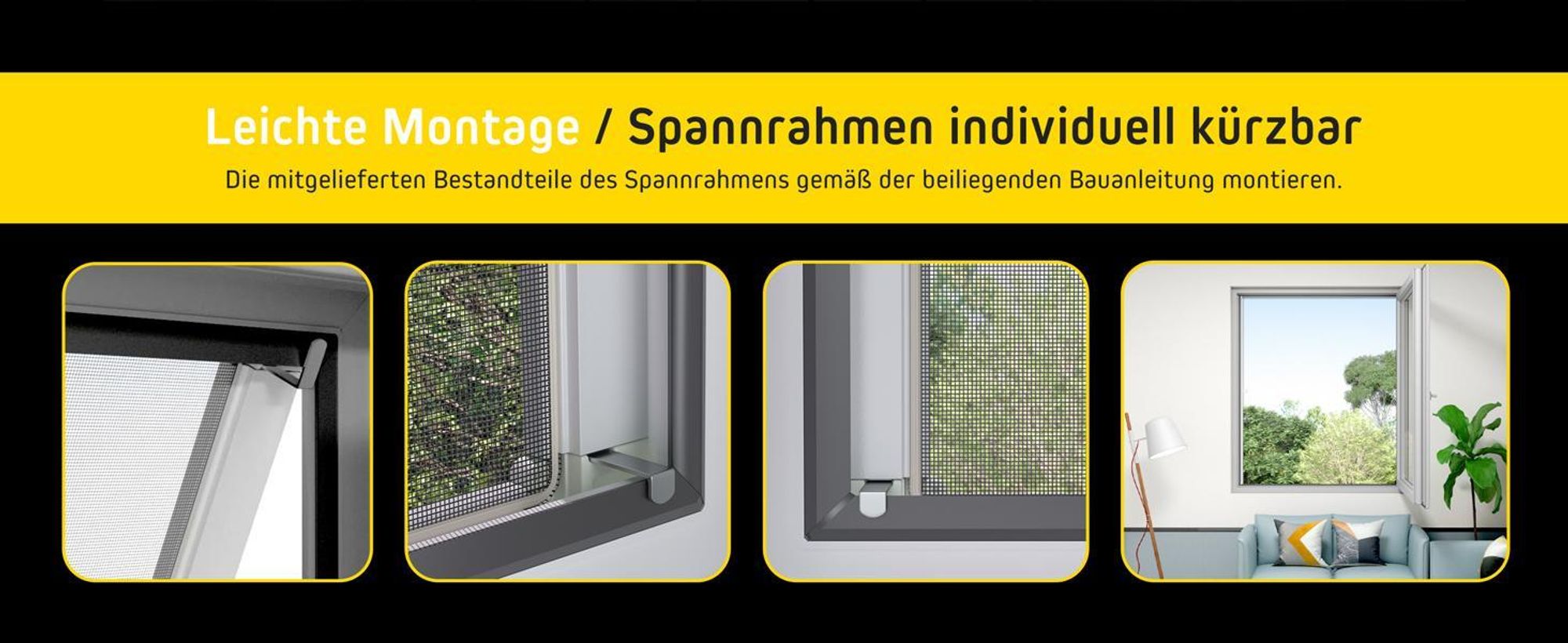 Fliegengitter Fenster ohne Bohren Spannrahmen 130x150 anthrazit braun JALOUSIESCOUT ProtectLine