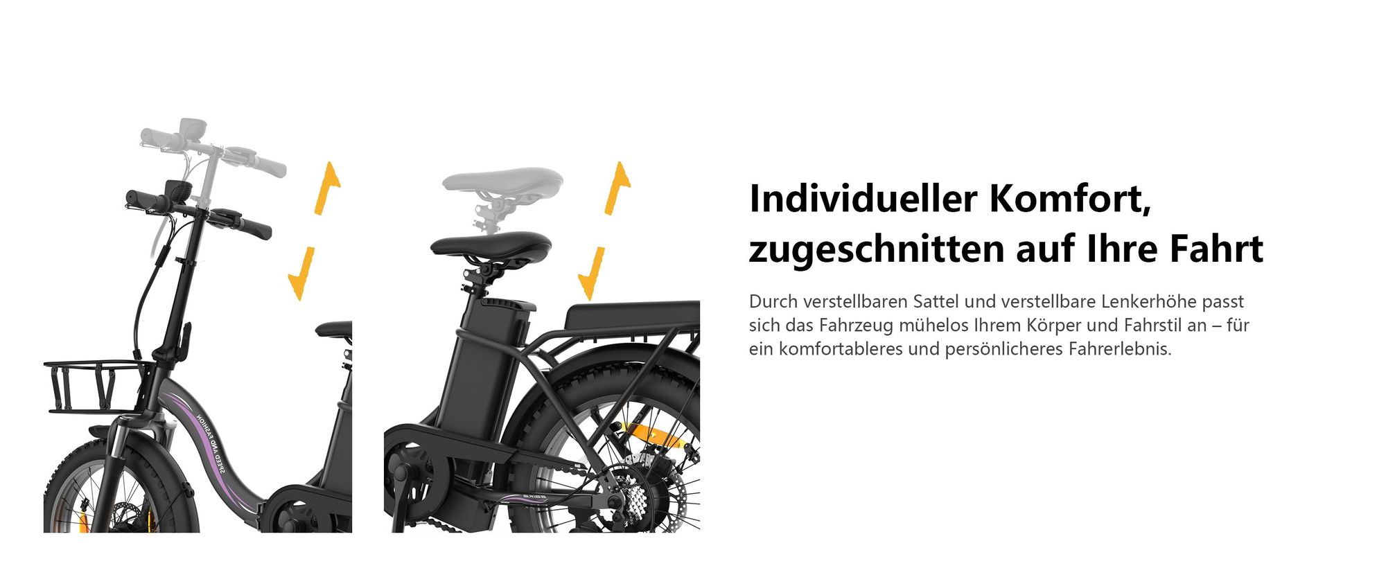 Runetic Ebike, Foldable e-bikes, 250W Motor, 36V 13Ah herausnehmbarer Akku, bis zu 100 km Reichweite, 25 km/h, 20" x 3,0" Breitreifen