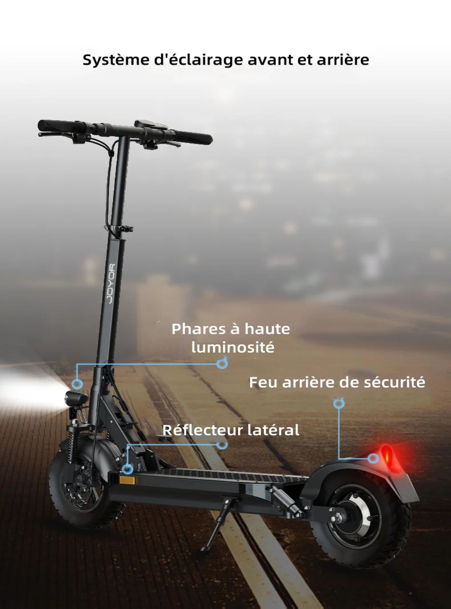 JOYOR Y8-S ABE Certified Pliable Trottinette électrique - Moteur 500W Batterie 48V26AH Pneus de 10 Pouces - Noir