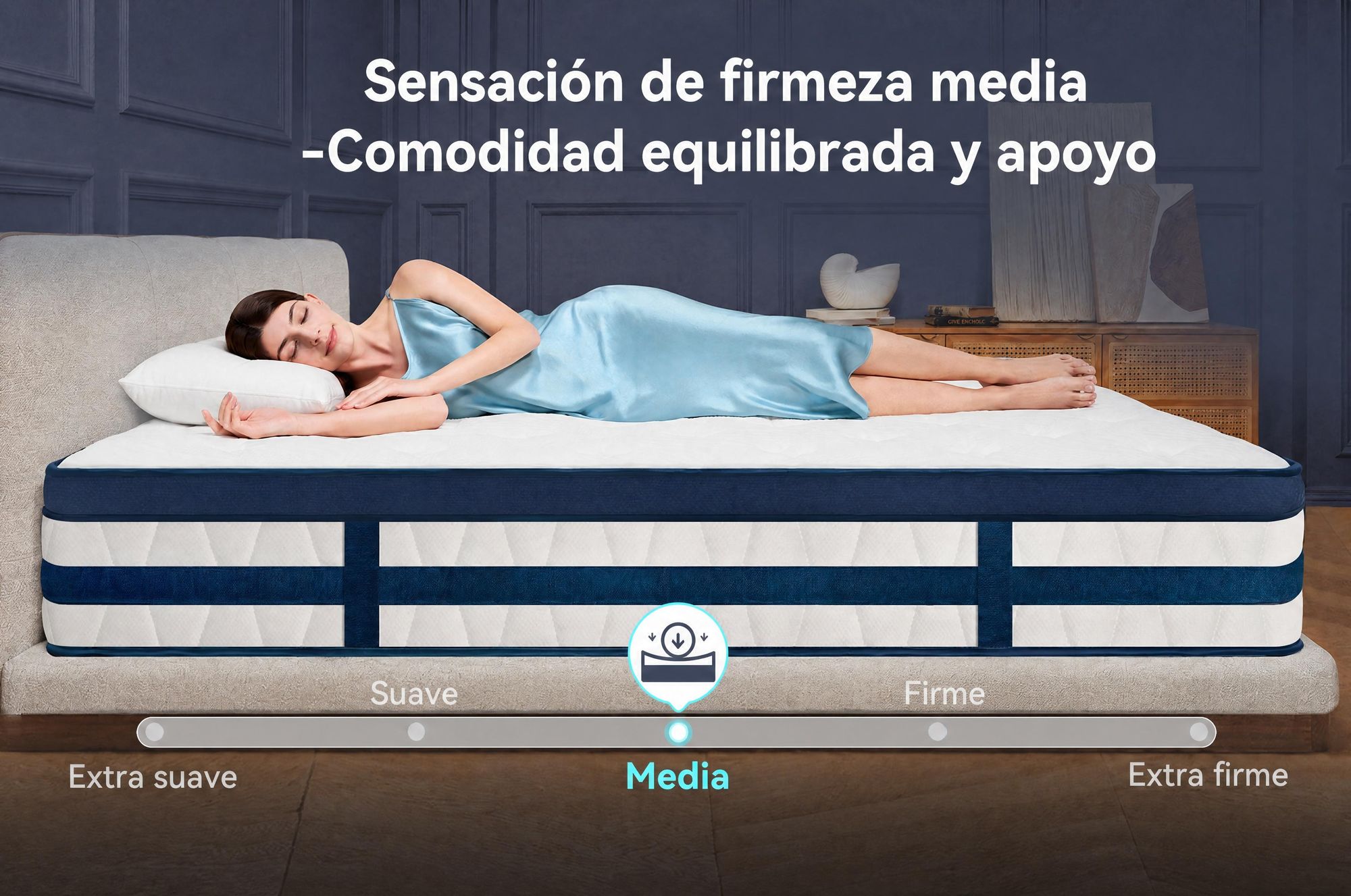 Colchón de 180x200 cm, 26 cm de grosor, con capa superior integrada, colchón de muelles ensacados de 7 zonas, firmeza H3/H4