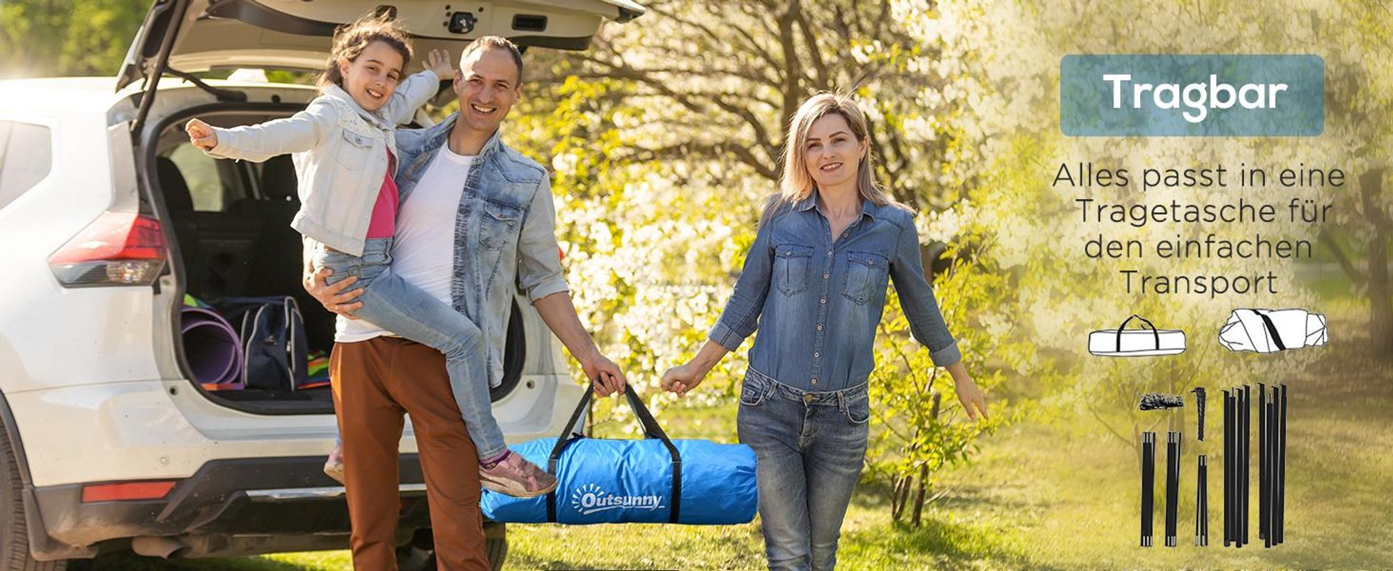 Outsunny Campingzelt Familienzelt mit 2 Schlafkabinen 4 Personen Blau