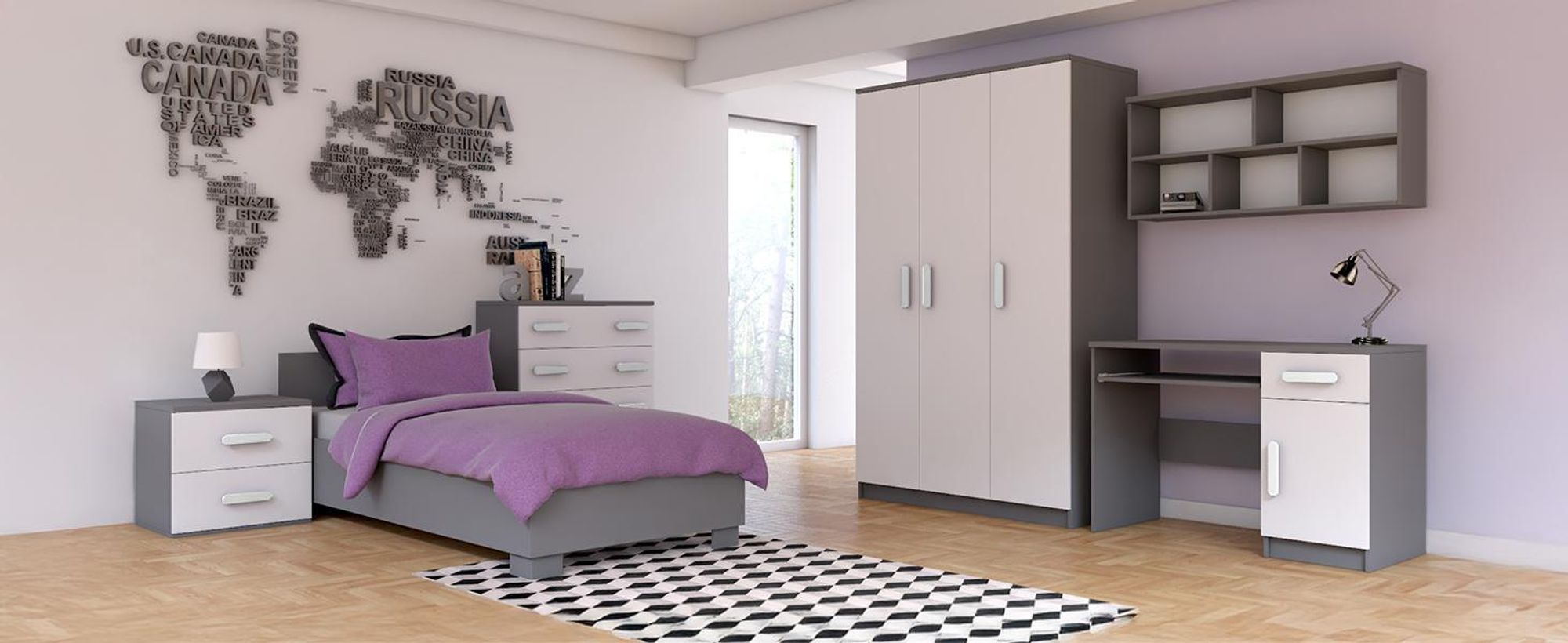 Kinder-Kleiderschrank Drehtürenschrank 120 cm JONAS 19 Grau/Weiß mit Weißen Griffen