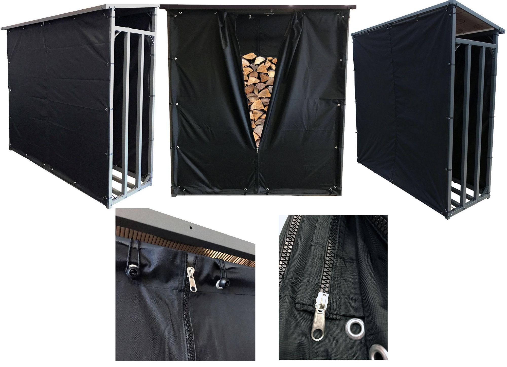 Wetterschutz Set Front- & Rückwand für Kaminholzregal 185 x 185 cm, Polyester Schwarz