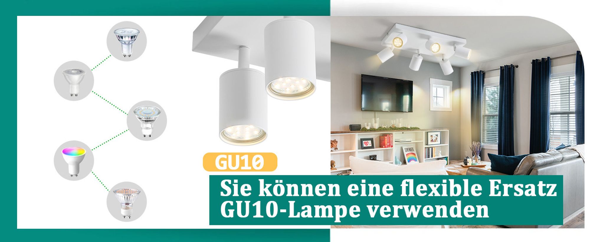 ZMH LED Deckenleuchte Weiß Deckenstrahler: GU10 Deckenlampe 6 Flammig 330°Schwenkbar Deckenspots Industrial Modern für Wohnzimmer Schlafzimmer Küche Flur
